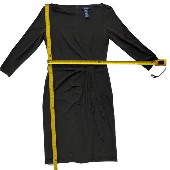 Chaps Little Black Form Fitting Dress With Sequin Belt Drapey Detail Size Small - Picture 8 of 16